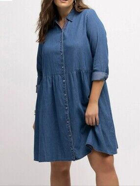 Ulla Popken Blue Button-Front Denim Shirt Dress